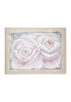 Buy ✔️ Large White and Pink Roses Acrylic Painting on Canvas in Wood Frame by Monroe Lane 🎉