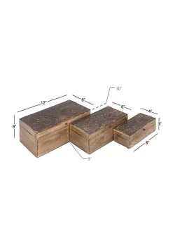 Outlet 🎁 Rustic Mango Wood Box - Set of 3 by Monroe Lane 🤩 -Monroe Lane Sales Belk 21661