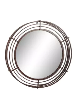 Flash Sale 😀 31 Inch Large Round Industrial Wrought Iron Bar Wall Mirror with Textured Bronze Finish by Monroe Lane ⭐