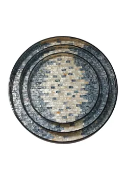 Flash Sale 👍 Coastal 👩 Mother of Pearl Tray - Set of 3 by Monroe Lane ✨ -Monroe Lane Sales Belk 22511