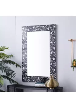 Brand new ⭐ Rectangular Black Wood Wall Mirror with Pearl Oyster Flowers, 30 in x 47 in by Monroe Lane 👏 -Monroe Lane Sales Belk 23154