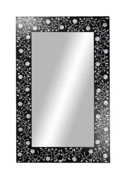 Brand new ⭐ Rectangular Black Wood Wall Mirror with Pearl Oyster Flowers, 30 in x 47 in by Monroe Lane 👏 -Monroe Lane Sales Belk 23155