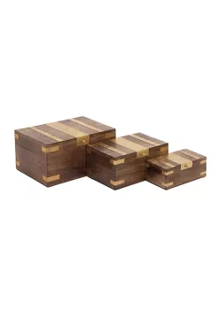 Best Sale 🔥 Traditional Mango Wood Box - Set of 3 by Monroe Lane 💯 -Monroe Lane Sales Belk 23395