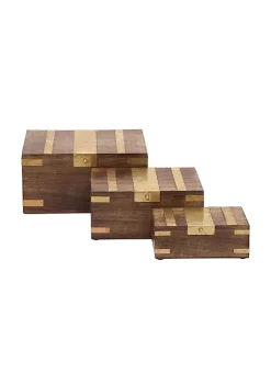 Best Sale 🔥 Traditional Mango Wood Box - Set of 3 by Monroe Lane 💯 -Monroe Lane Sales Belk 23396