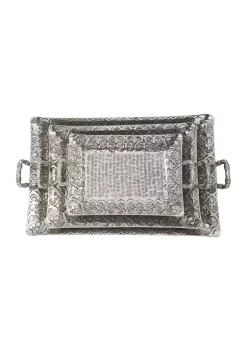 Hot Sale ⭐ Traditional Metal Tray - Set of 3 by Monroe Lane 🔔 -Monroe Lane Sales Belk 23850