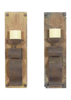 Flash Sale 😉 Rustic Wood Wall Sconce - Set of 2 by Monroe Lane 👏 -Monroe Lane Sales Belk 23935