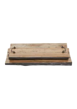 Best Sale 🎉 Rustic Teak Wood Tray - Set of 2 by Monroe Lane 🛒