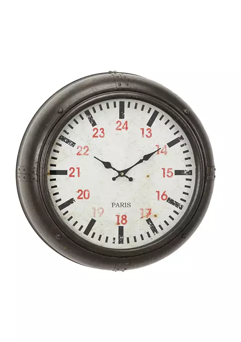 Budget ⌛ Vintage Wrought Iron Porthole-Shaped Round Wall Clock with Textured Brown Frame by Monroe Lane ❤️ 3 Budget ⌛ Vintage Wrought Iron Porthole-Shaped Round Wall Clock with Textured Brown Frame by Monroe Lane ❤️ - Image 3