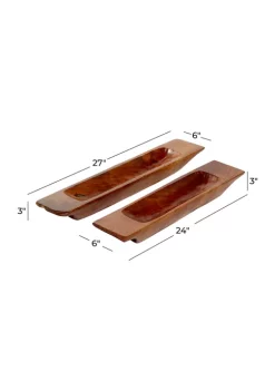 Promo 👏 Brown Wood Natural Tray - Set of 2 by Monroe Lane 😀 -Monroe Lane Sales Belk 25974