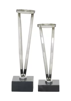 Flash Sale 🥰 Contemporary Stainless Steel Candle Holder - Set of 2 by Monroe Lane ✨ -Monroe Lane Sales Belk 26682