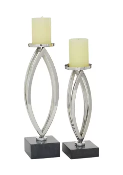 Flash Sale 🥰 Contemporary Stainless Steel Candle Holder - Set of 2 by Monroe Lane ✨ -Monroe Lane Sales Belk 26683