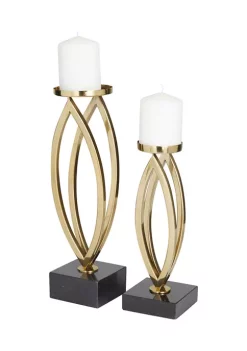Flash Sale 🥰 Contemporary Stainless Steel Candle Holder - Set of 2 by Monroe Lane ✨ -Monroe Lane Sales Belk 26684