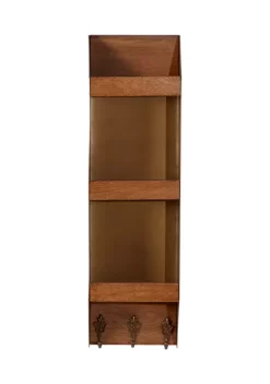 Best Sale ❤️ 9 in x 29 in Narrow Antique Gold Metal and Wood 3 Tier Wall Shelf with Hooks by Monroe Lane ❤️