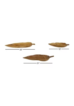 Wholesale 🛒 Coastal Teak Wood Tray - Set of 3 by Monroe Lane 🤩 -Monroe Lane Sales Belk 27802