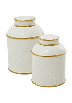 Coupon 🛒 Contemporary Ceramic Decorative Jars - Set of 2 by Monroe Lane 😀 -Monroe Lane Sales Belk 27974