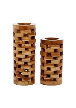 Discount π Contemporary Teak Wood Vase - Set of 2 by Monroe Lane π