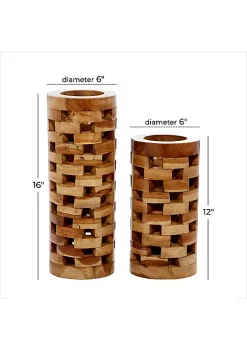 Discount 😀 Contemporary Teak Wood Vase - Set of 2 by Monroe Lane 🔔 -Monroe Lane Sales Belk 28009