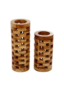 Discount 😀 Contemporary Teak Wood Vase - Set of 2 by Monroe Lane 🔔 -Monroe Lane Sales Belk 28010