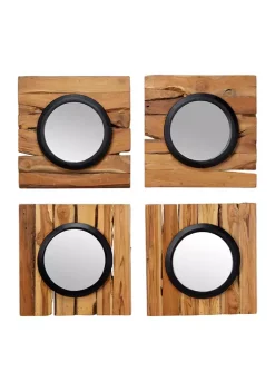 Best deal 🎉 Rustic Teak Wood Wall Mirror - Set of 4 by Monroe Lane 👏 -Monroe Lane Sales Belk 28565