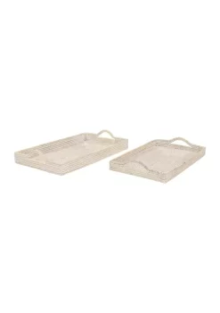 Flash Sale 👍 Bohemian Rattan Tray - Set of 2 by Monroe Lane 🛒 -Monroe Lane Sales Belk 28677
