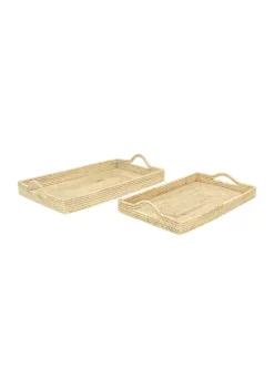 Flash Sale 👍 Bohemian Rattan Tray - Set of 2 by Monroe Lane 🛒 -Monroe Lane Sales Belk 28678