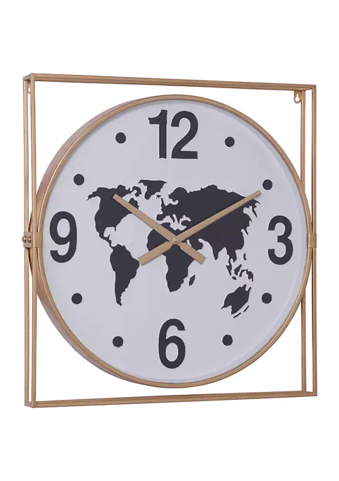 Coupon ๐ Square Gold Metal Framed Wall Clock With Round Black And White World Map Face, 24.5 in x 26 in by Monroe Lane ๐ 1 Coupon ๐ Square Gold Metal Framed Wall Clock With Round Black And White World Map Face, 24.5 in x 26 in by Monroe Lane ๐