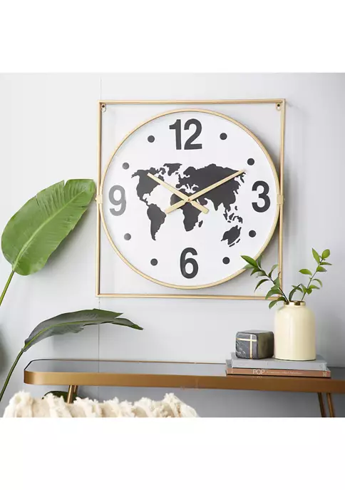 Coupon ๐ Square Gold Metal Framed Wall Clock With Round Black And White World Map Face, 24.5 in x 26 in by Monroe Lane ๐ 2 Coupon ๐ Square Gold Metal Framed Wall Clock With Round Black And White World Map Face, 24.5 in x 26 in by Monroe Lane ๐ - Image 2