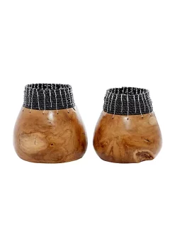 Deals ⭐ Bohemian Wood Vase - Set of 2 by Monroe Lane 💯