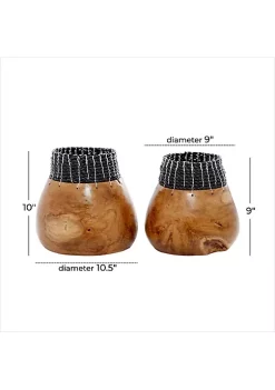 Deals ⭐ Bohemian Wood Vase - Set of 2 by Monroe Lane 💯 -Monroe Lane Sales Belk 29310