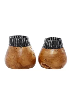 Deals ⭐ Bohemian Wood Vase - Set of 2 by Monroe Lane 💯 -Monroe Lane Sales Belk 29311