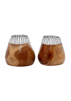 Deals ⭐ Bohemian Wood Vase - Set of 2 by Monroe Lane 💯 -Monroe Lane Sales Belk 29313