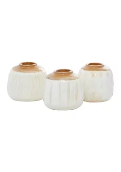 Cheapest 👏 Coastal Teak Wood Vase - Set of 3 by Monroe Lane 🧨 -Monroe Lane Sales Belk 29331