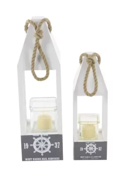 Wholesale ⌛ Wood Coastal Lantern Set of 2 by Monroe Lane ❤️ -Monroe Lane Sales Belk 2958