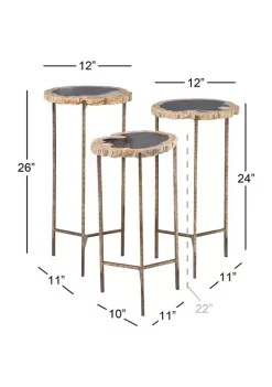 Budget ✔️ Contemporary Petrified Stone Accent Table - Set of 3 by Monroe Lane 🥰 -Monroe Lane Sales Belk 29926