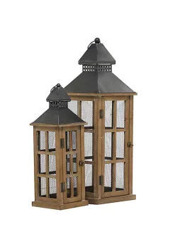 Best Sale 🥰 Traditional Wood Candle Lantern - Set of 2 by Monroe Lane 👏 -Monroe Lane Sales Belk 30700