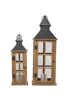 Best Sale 🥰 Traditional Wood Candle Lantern - Set of 2 by Monroe Lane 👏 -Monroe Lane Sales Belk 30701
