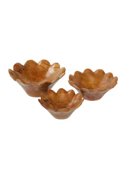 Best Pirce 👏 Bohemian Teak Wood Decorative Bowl - Set of 3 by Monroe Lane 😉 -Monroe Lane Sales Belk 31234
