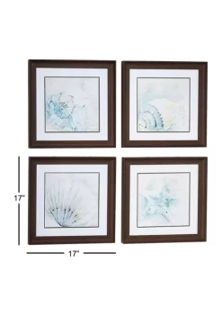 Discount 🔥 Coastal Polystone Framed Wall Art - Set of 4 by Monroe Lane 🎉 -Monroe Lane Sales Belk 3161