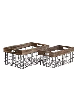 New 💯 Farmhouse Metal Storage Basket - Set of 2 by Monroe Lane ✨ -Monroe Lane Sales Belk 31611