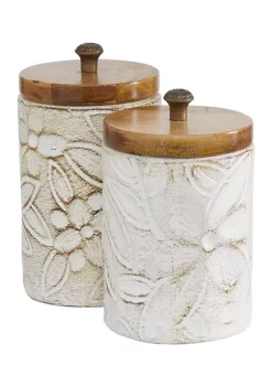 Cheapest 👏 Farmhouse Ceramic Decorative Jars - Set of 2 by Monroe Lane 👏 -Monroe Lane Sales Belk 3239