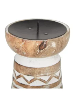 Hot Sale ✨ Eclectic Wood Candle Holder - Set of 3 by Monroe Lane 😀 -Monroe Lane Sales Belk 32539