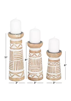 Hot Sale ✨ Eclectic Wood Candle Holder - Set of 3 by Monroe Lane 😀 -Monroe Lane Sales Belk 32540
