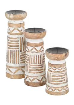 Hot Sale ✨ Eclectic Wood Candle Holder - Set of 3 by Monroe Lane 😀 -Monroe Lane Sales Belk 32541
