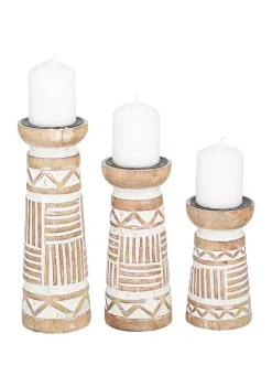 Hot Sale ✨ Eclectic Wood Candle Holder - Set of 3 by Monroe Lane 😀 -Monroe Lane Sales Belk 32542