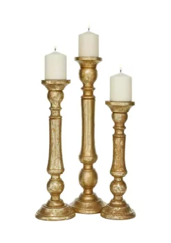 Coupon 🔥 Traditional Mango Wood Candle Holder - Set of 3 by Monroe Lane 🎉 -Monroe Lane Sales Belk 3976