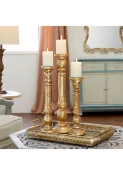 Coupon 🔥 Traditional Mango Wood Candle Holder - Set of 3 by Monroe Lane 🎉 -Monroe Lane Sales Belk 3977