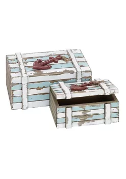 New 🎉 Coastal Wood Box - Set of 2 by Monroe Lane ⭐ -Monroe Lane Sales Belk 4229