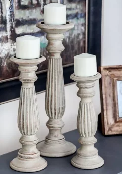 Discount 👏 Traditional Mango Wood Candle Holder - Set of 3 by Monroe Lane 🔔 -Monroe Lane Sales Belk 5034