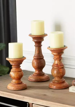 Outlet 😉 Traditional Mango Wood Candle Holder - Set of 3 by Monroe Lane 🧨 -Monroe Lane Sales Belk 5364