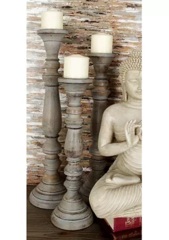 Budget 👏 Traditional Mango Wood Candle Holder - Set of 3 by Monroe Lane 🔥 -Monroe Lane Sales Belk 5380